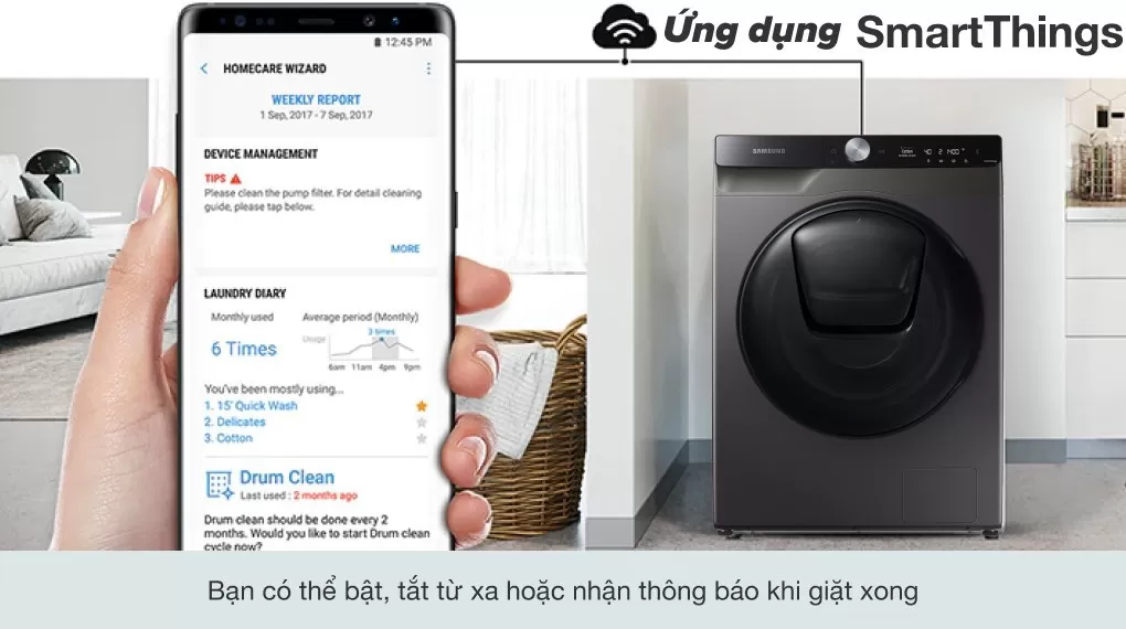 Máy Giặt Sấy Samsung Addwash Inverter 9.5kg Sấy 6kg WD95T754DBX/SV