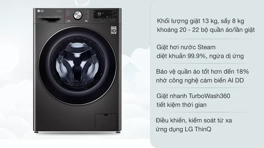 Máy Giặt Sấy LG Inverter 13 Kg Sấy 8 Kg FV1413H3BA