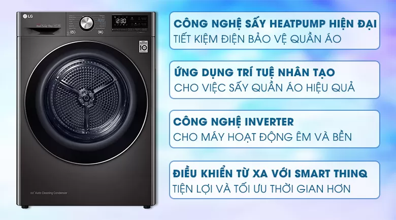 Máy Sấy Bơm Nhiệt LG 9 Kg DVHP09B