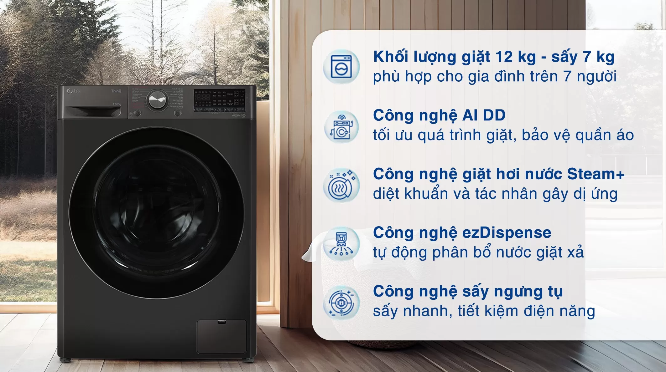 LG Inverter Giặt 12 Kg - Sấy 7 Kg FV1412H3BA - Mới 2023