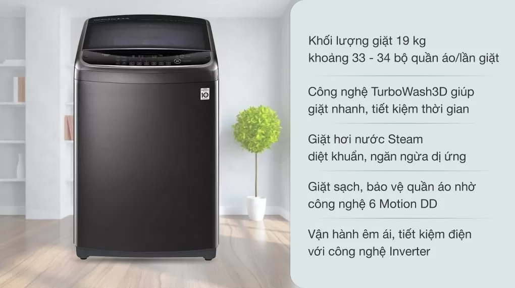 Máy Giặt Cửa Trên LG Inverter 19 Kg TH2519SSAK