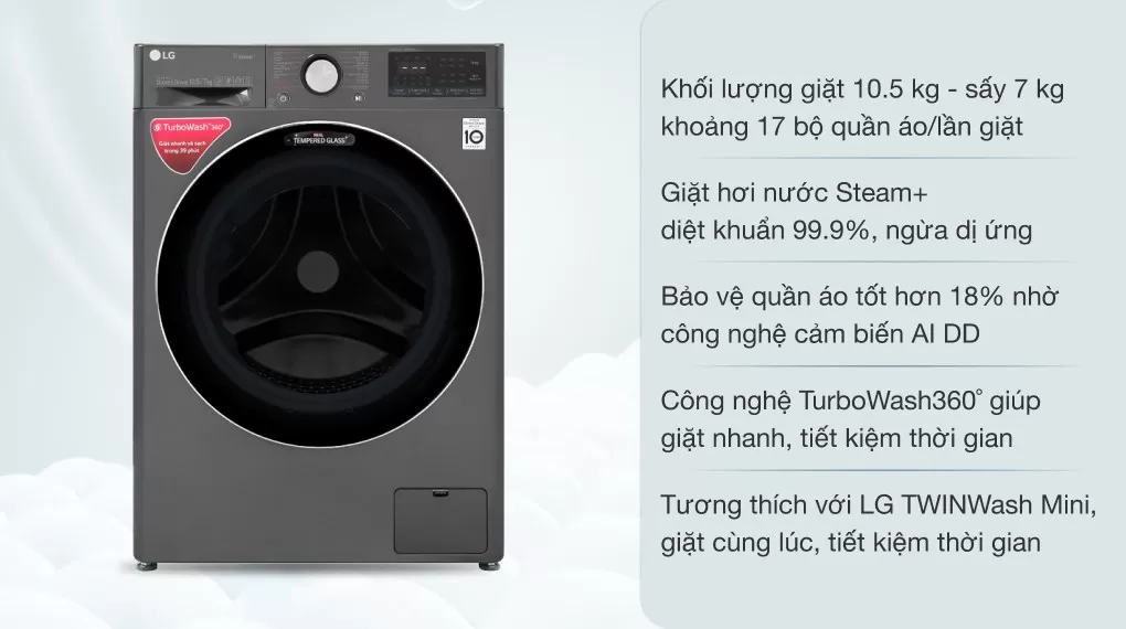 Máy Giặt Sấy LG Inverter 10.5 Kg Sấy 7 Kg FV1450H2B