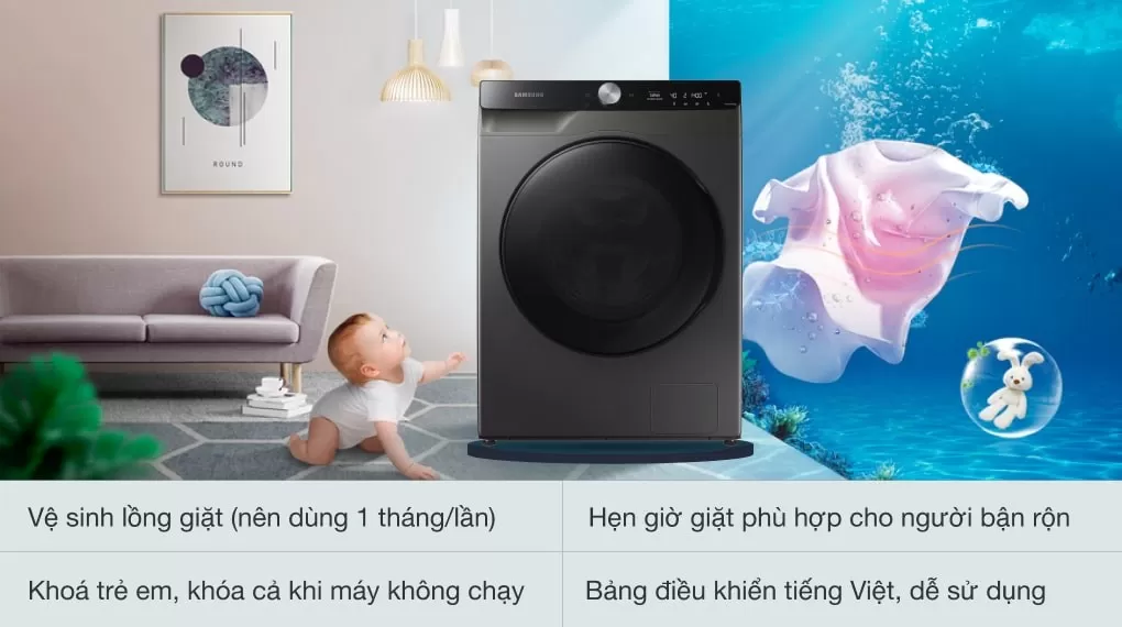 Máy Giặt Sấy Samsung AI Inverter 11kg Sấy 7kg WD11T734DBX/SV