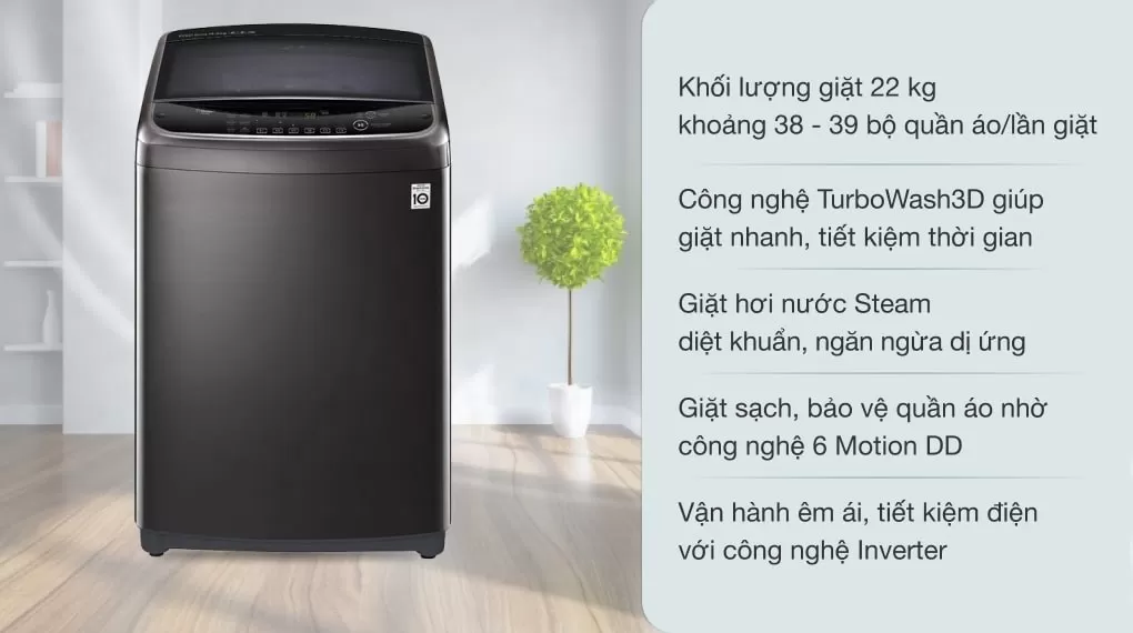 Máy Giặt Cửa Trên LG Inverter 22 Kg TH2722SSAK