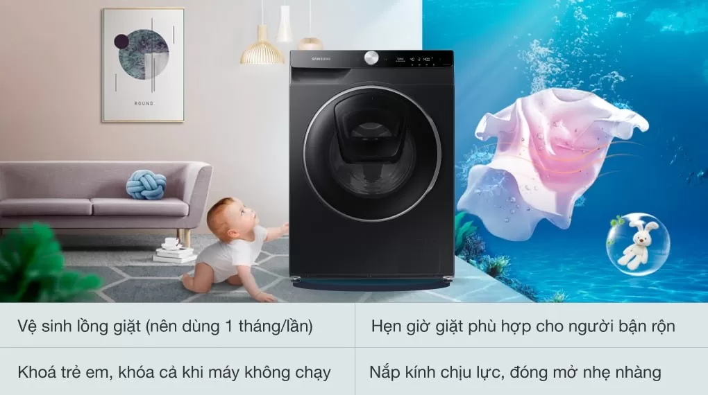 Máy Giặt Cửa Ngang Samsung AI AddWash Inverter 12kg WW12TP94DSB/SV
