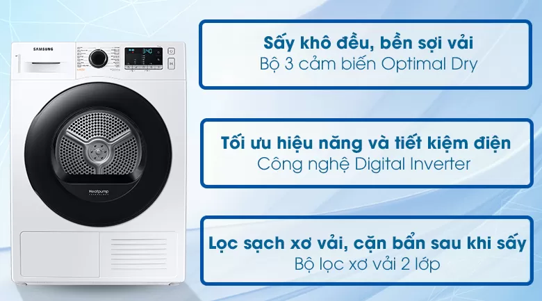 Máy Sấy Bơm Nhiệt Samsung 9 Kg DV90TA240AE/SV