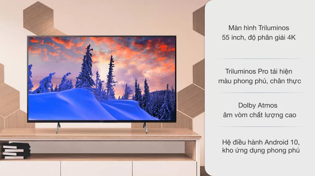 Android Tivi Sony 4K 55 Inch KD-55X80J (Đen/Bạc)