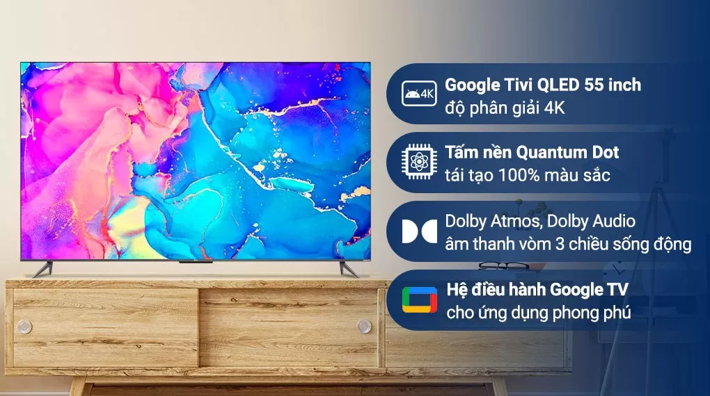 Google Tivi QLED TCL 4K 55 Inch 55Q636