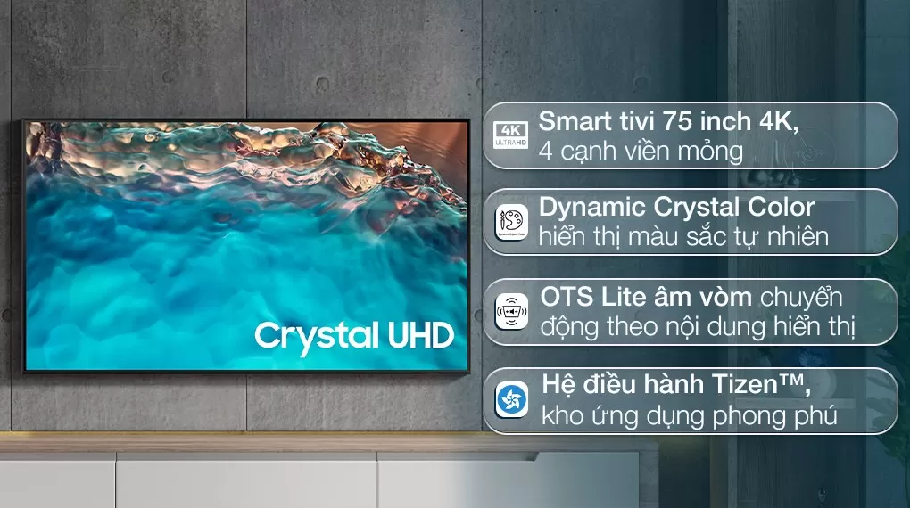 Smart Tivi Samsung 4K 75 Inch UA75BU8000