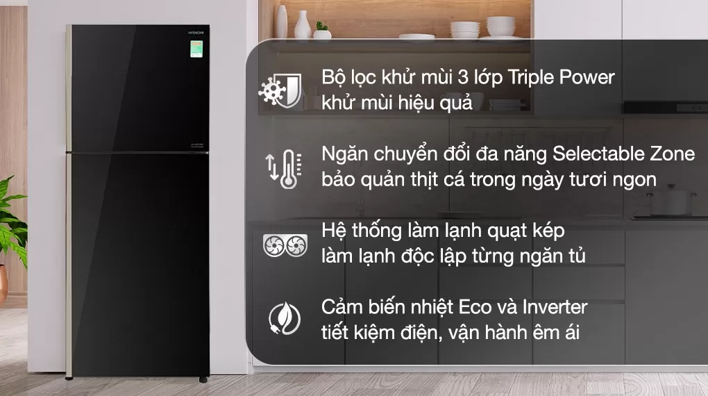 Tủ Lạnh Hitachi Inverter 339 Lít R-FVX450PGV9 GBK