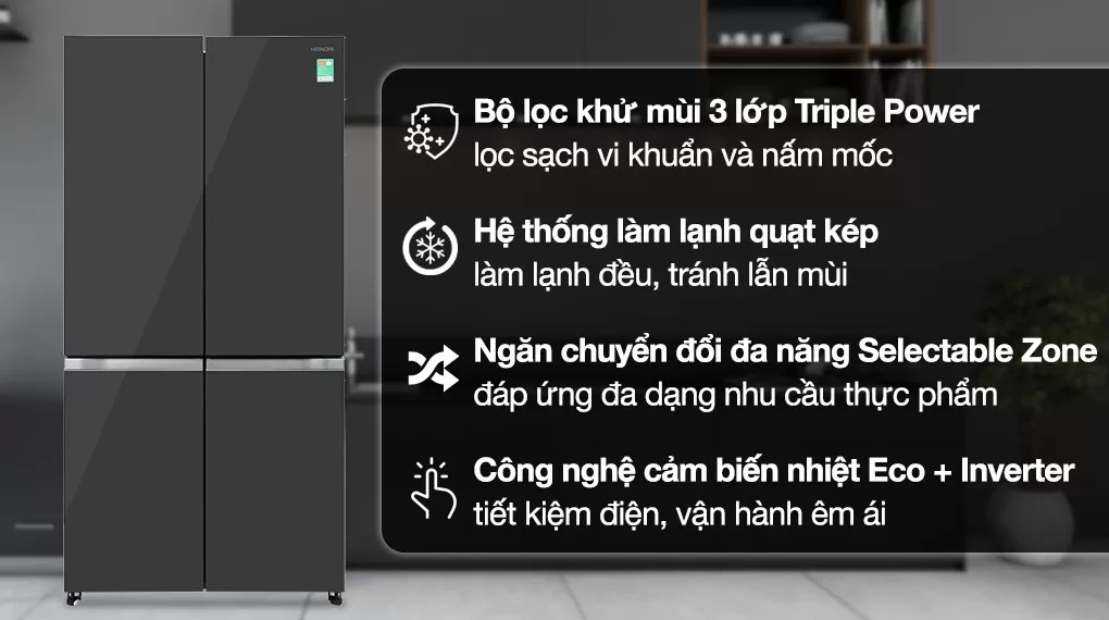 Tủ Lạnh Multi Door Hitachi Inverter 569 Lít R-WB640PGV1 GMG